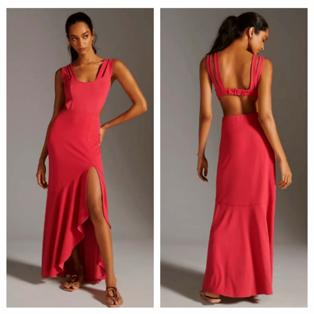 Maeve Red Open-Back Maxi Dress with Side Slit